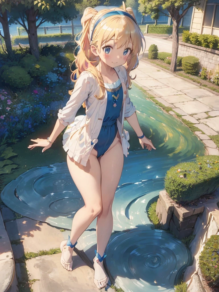 photo realistic, (masterpiece,best quality:1.4),(8k,raw photo,photo realistic:1.2), detailed skin, detailed face,1girl,Japanese idol,cute face, little girl, Not Safe for Work, (raw photo, photo realistic: 1.2), ALL Nudity, nude, (((NO panties))),nipples, pussy, anal, (((No cloth))) ^_^, happy, smile ,medium bob, (((Y-shaped balance))), (((standing split))), (((spread legs))),, blonde hair, ((wavy hair)), long hair, little girl, child, 12 yo, lace hairband, Flat chest, beautiful legs, beautiful hands,expose bteasts, nipp, yumekawa,yumekawaii,pastel color,(wonderland garden:1.3),rainbow waterfall,dripping ink,imagination,(Castle:1.4),