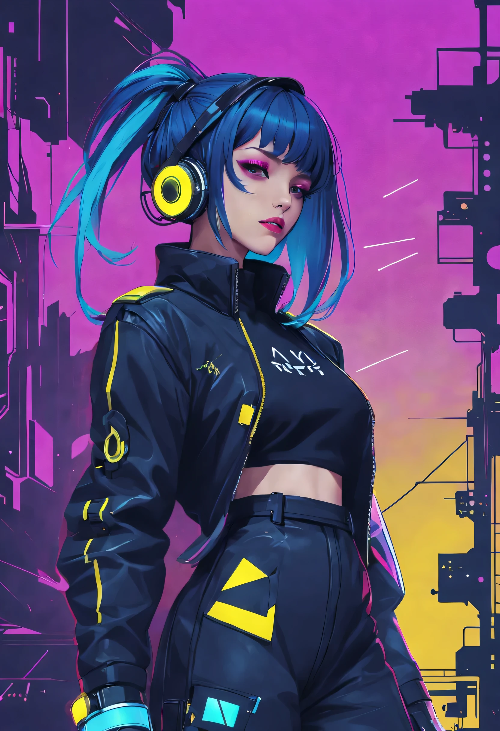 Starry sky and zodiac constellations, The purple hue is like a nebula, Vast space, cyber punk perssonage底部的城市, illustratio, (1 lady:1), ( Background with:black and yellow Background with1.4), (对称:1.2), (artistic décor:1.4), (Retro-Future:1.4), (Minimalist:1.4), (Clean:1.4), (Flat_colours:1.4), (cyber punk perssonage,Android:1.4), CCDDA art style