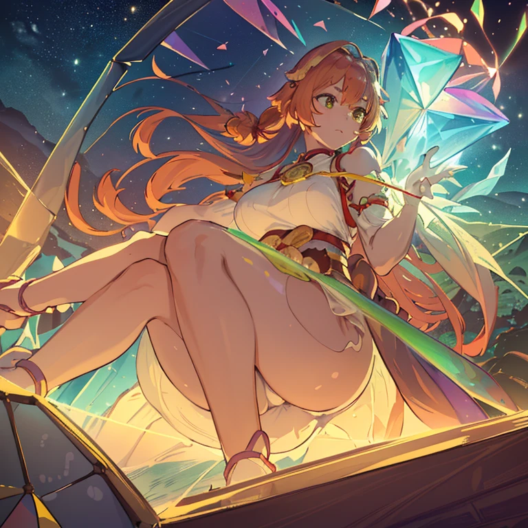Colored cellophane girl surrounded by firefly jelly、Amazing dynamism、Amazing Angle、A sandstorm of enormous buoyancy and luster、Scattered condensation light source、((((Many friendly large prism lenses float together and chase each other.))))、((surround each other'big shingen mochi))、(((large prism mirror)))、(Luminous oversized prism color cellophane with branches)