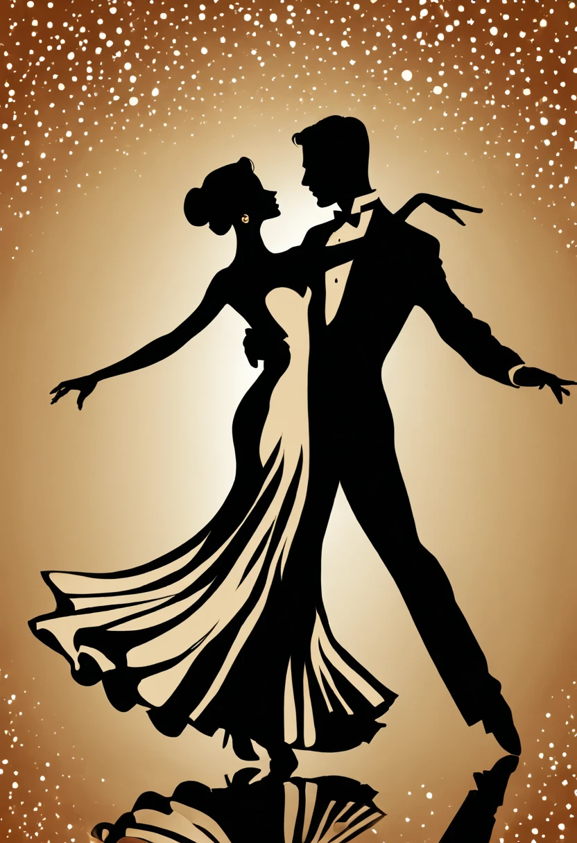 a silhouette art, man and woman dancing waltz, perfect figures, beauty and grace, the image should capture, elegant and sophisticated