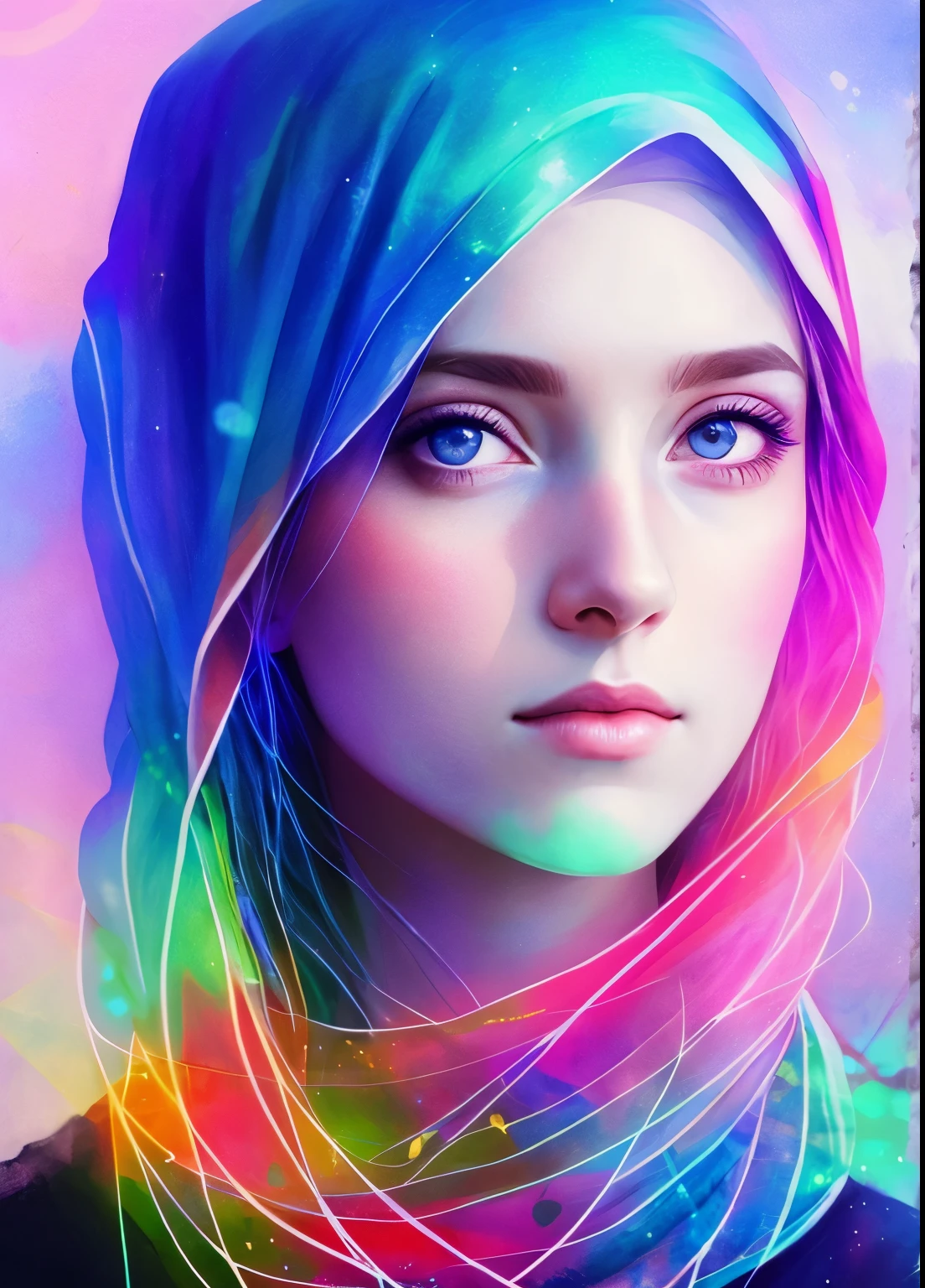 woman with agnes cecile, glowing design, pastel colors, ink drops, autumn lights, cute hijabi