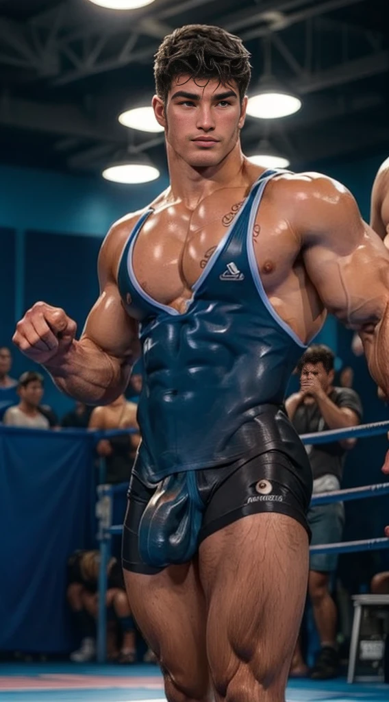 sexy, muscular, sweaty, tattooed wrestler in singlet bulge, focused, bulge, (8k, Foto RAW, extremely high quality), (((Handsome:1.4))), best quality, Arte Official, extremely detailed CG Unity 8k wallpapers, bulge, (8k, Foto RAW, extremely high quality), male genitalia, (((Handsome:1.4))), best quality, Arte Oficial, extremely detailed CG Unity 8k wallpapers, (((corpo inteiro))), ((Estrutura corporal correta)), (((dissection correctly))), (((profundidade de campo:1.5))), (((cor azul correta:1.4))), (((Correct low saturation color:1.5))),