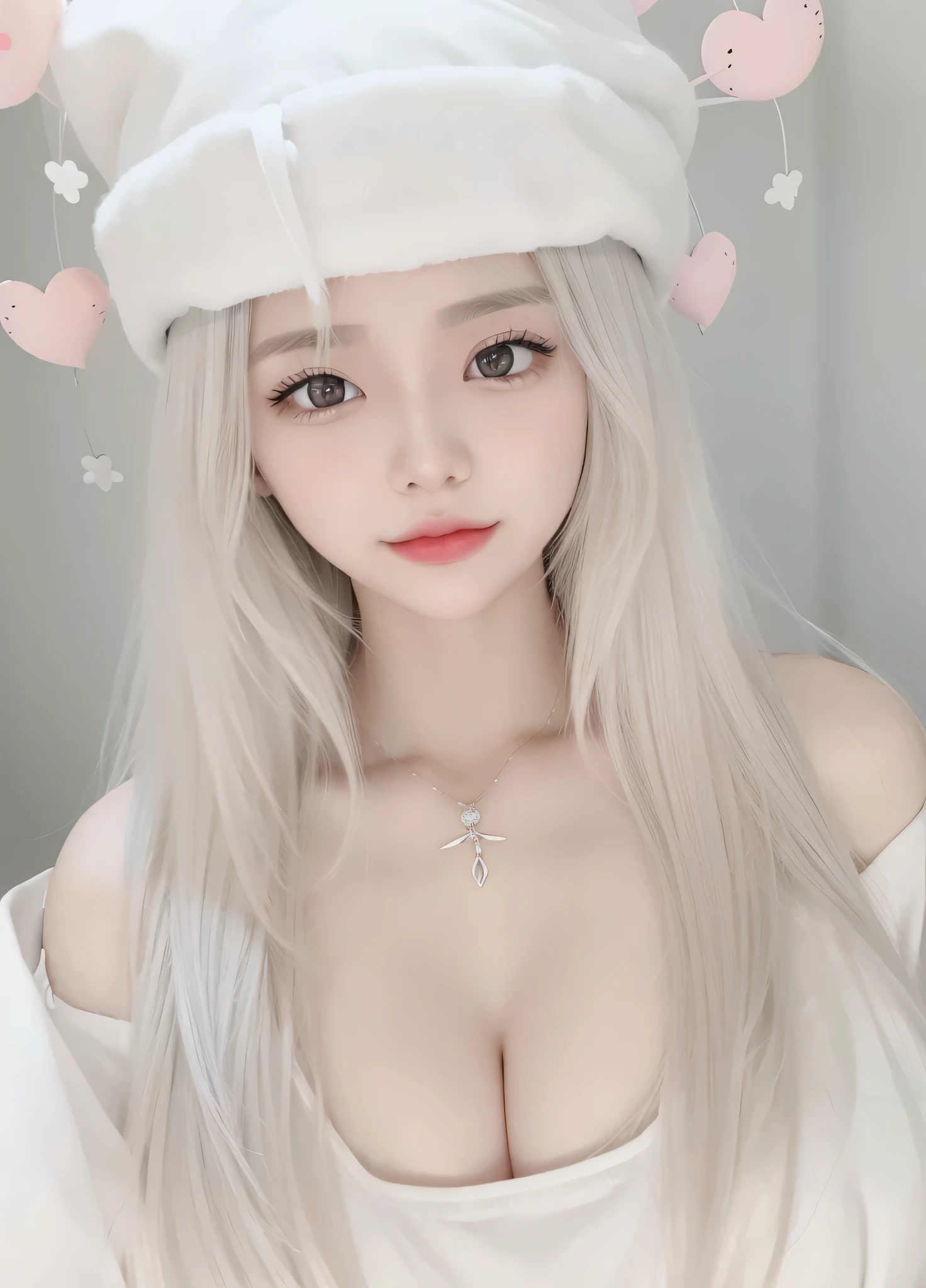 closeup cleavage，1个Giant Breast Girl，25 age old，Delicate face shape，is very beautiful， 独奏， [Shiny hair，light grey hair： lightblue hair：0.2]， jewely，Silver necklace， looking at viewert， ssmile，黑The eye，Perfect and beautiful face shape，Detailed and perfect body shape，Perfect Finger，What a skin，Glossy glossy skin，long whitr hair， The shirt，Black ladies suit， station， streaked， inside in room， 耳Nipple Ring，hight contrast， natta， deep colour。