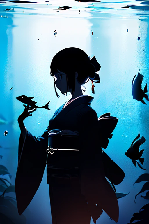 (silhouette art, cutting:1.6)
((( cutting art,A world where only black exists:1.3)
(cowboy shooting),1 girl,alone,
(kimono girl,contour:1.2),white, Face clear and beautiful,
rest
(Aquarium with blue fish swimming around)
Textured glass background,