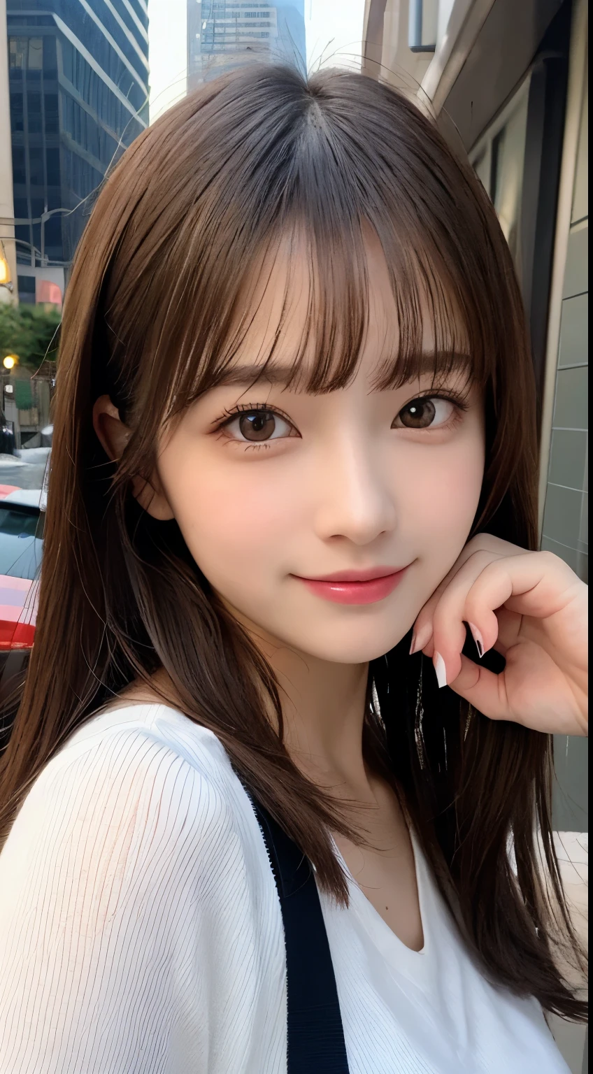 masutepiece, Best Quality, Illustration, Ultra-detailed, finely detail, hight resolution, 8K Wallpaper, Perfect dynamic composition, Beautiful detailed eyes, winter dress,Medium Hair, Small breasts, Natural Color Lip, Random and sexy poses,shy smile,big city、20 years girl、midnight、beautiful and detailed face、Perfect and beautiful face,Big eyes、Raw photo、Spread your arms and legs wide、A pose that expresses your best mood with your whole body、Beautiful detailed eyes、a small face、beautiful duplex、slim face and style、anatomically and physiologically correct body