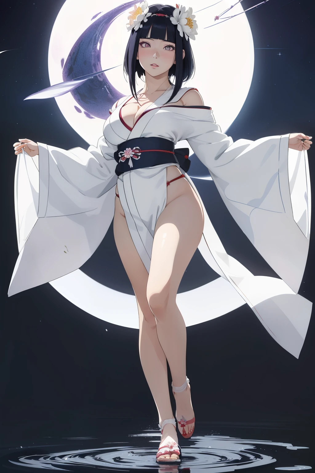 anime illustration, ((((highest quality)))), (((Ultra-precision CG 16K))), (((masterpiece))), BREAK skinny body, slender waist, medium Breasts, (((perky breasts))), ((sagging breasts)), (covered nipples), (((tanned skin, tan lines))) , BREAK ( smiling, blush, determined expression, sweaty , Heavy breathing, embarrassed, ) , (natural make), BREAK narrow eyes, (streaked hair, hair intakes, colored inner hair, ) BREAK (((wearing printed sexy oversized clothing , wearing wide-leg-pants, breasts is covered by outfit, ((detailed panty)), Narrow aisles,))) , wearing earrings , BREAK ( stick breast out, bending over, ) BREAK (( under the cosmic sky on the cosmic sea , cosmic effects)), (((full body shot, looking at viewer, ))), BREAK ((cinematic , from above , from behind , Distant view, Panorama, looking at viewer, )) , pinup magazine pose,