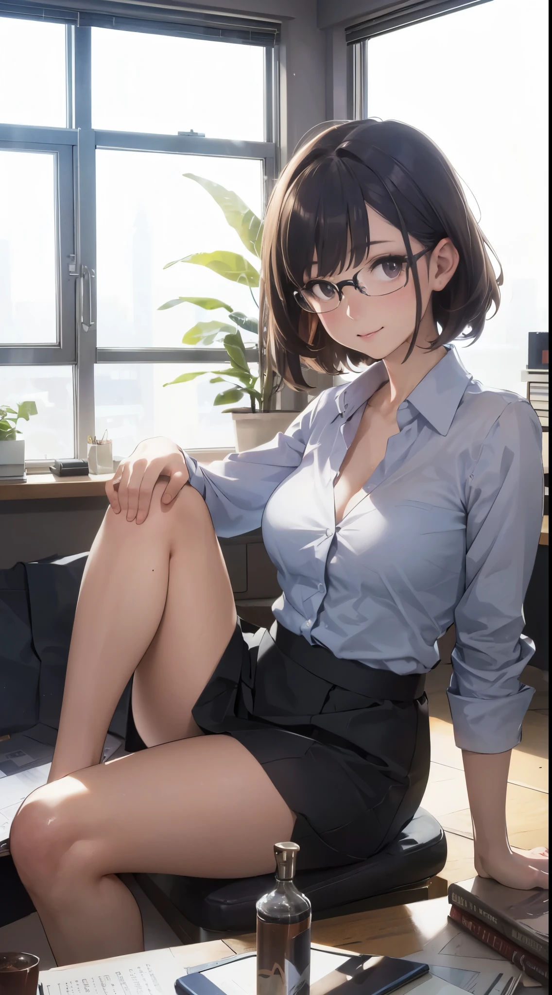 NSFW ４ｋqulity, top-quality　Misaka_mikoto, Brown-eyed, Short_hair, A slender(((Super small breasts Muscular breasts)))++ 　Sit on a chair in the room　Inside the schoolgirl's room　　Cute camisole　 Undressed、Naked、exhibitionist exposing naked chest、Chest Small Size、Exposing thighs、genitals visible in crotch、chest is not covered、[[Open legs、Spread your legs apart]]、dynamicposes、pov from down ，　１６age　Mass sweat　KISSING A MAN