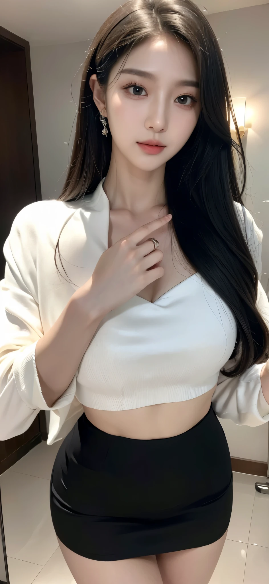 (best quality, 8K, tmasterpiece, ultra high definition: 1.3), (K-pop idol: 1.3), 1 , (: 1.2), (Long gray hair), perfect body figure, Ultra-fine face, Exquisite, beautiful eyes, double eyelids, Hands are super thin, Ultra-thin fingers, ((Korean wedding dress)),开衫Elegant , detailed , Elegant , Luxury hotel 5 star,,