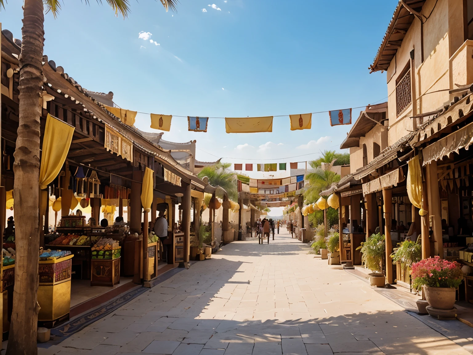 An oasis along the ancient Silk Road, with vibrant silk canopies suspended between golden pillars, providing shade for exotic market stalls and reflecting the diverse cultures that converge. fantastic realism, natural colors, natural light, award-winning image, award-winning photography, the best photo ever made, authentic photography 8K