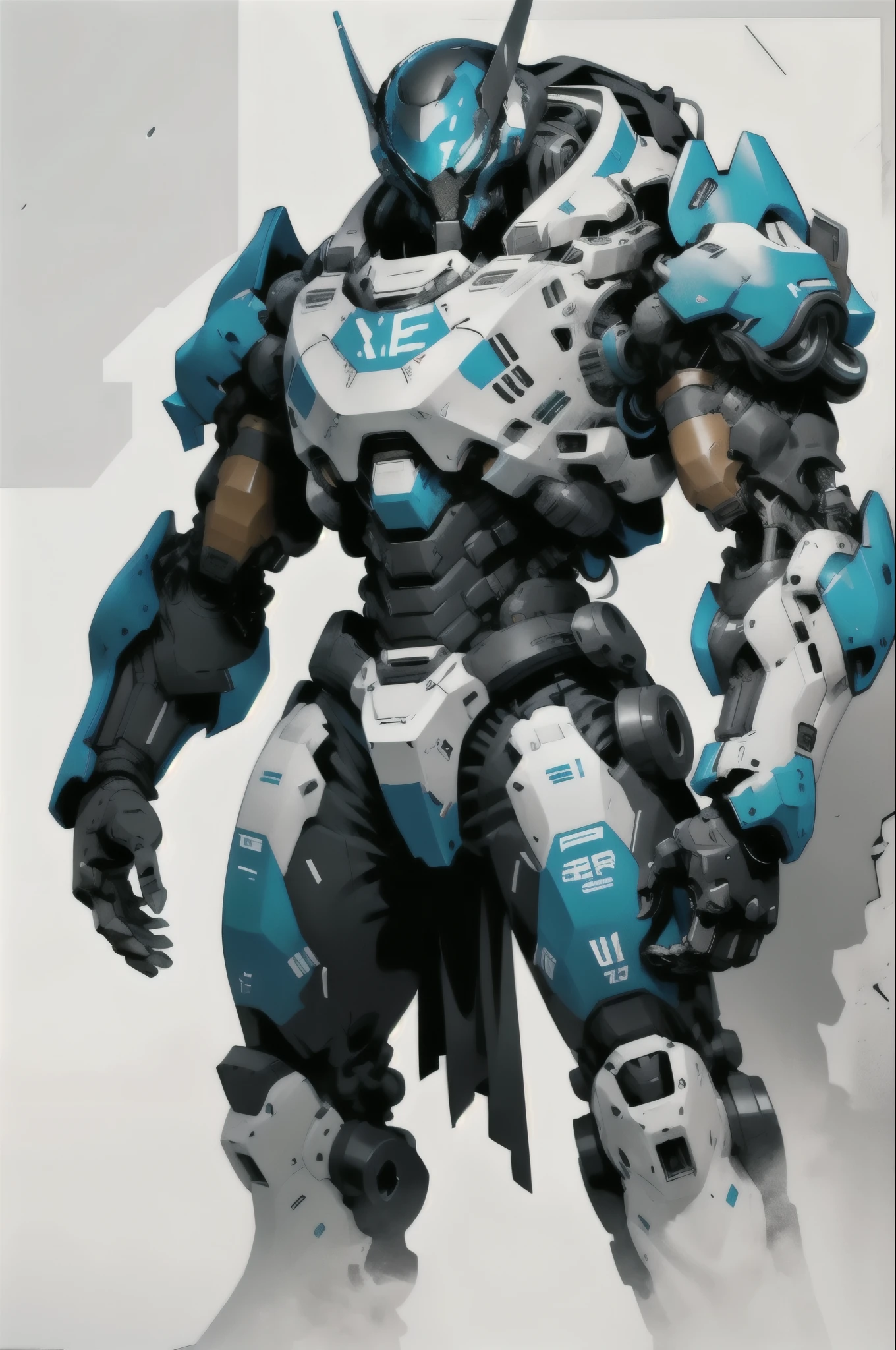 1 woman inside a huge bulky exoskeleton  robot  , ((bulky)) armor,  mecha, 
ink, clean lines,  negative space, high contrast, gradient color,
