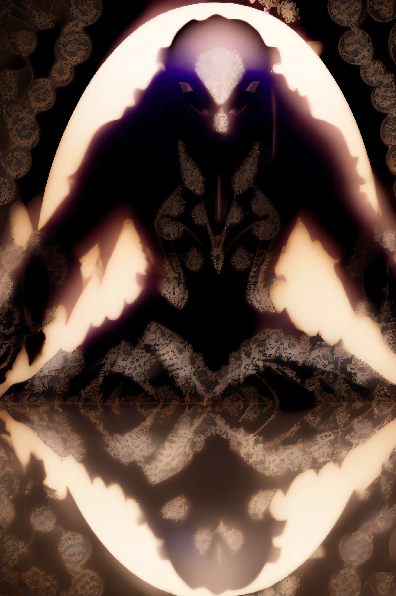 (((darkest insane silhouette illustration:1.3))), Silhouette of a samurai in armor, knife, Sit up, on the moon, Background around glitter effect coating, Darkest shadow coating details, Ripple background with dreamy sparkles, (((intricate detailes:1.3))), (((Highest Quality:1.3))), tonal contrast, deep shadow contrast,