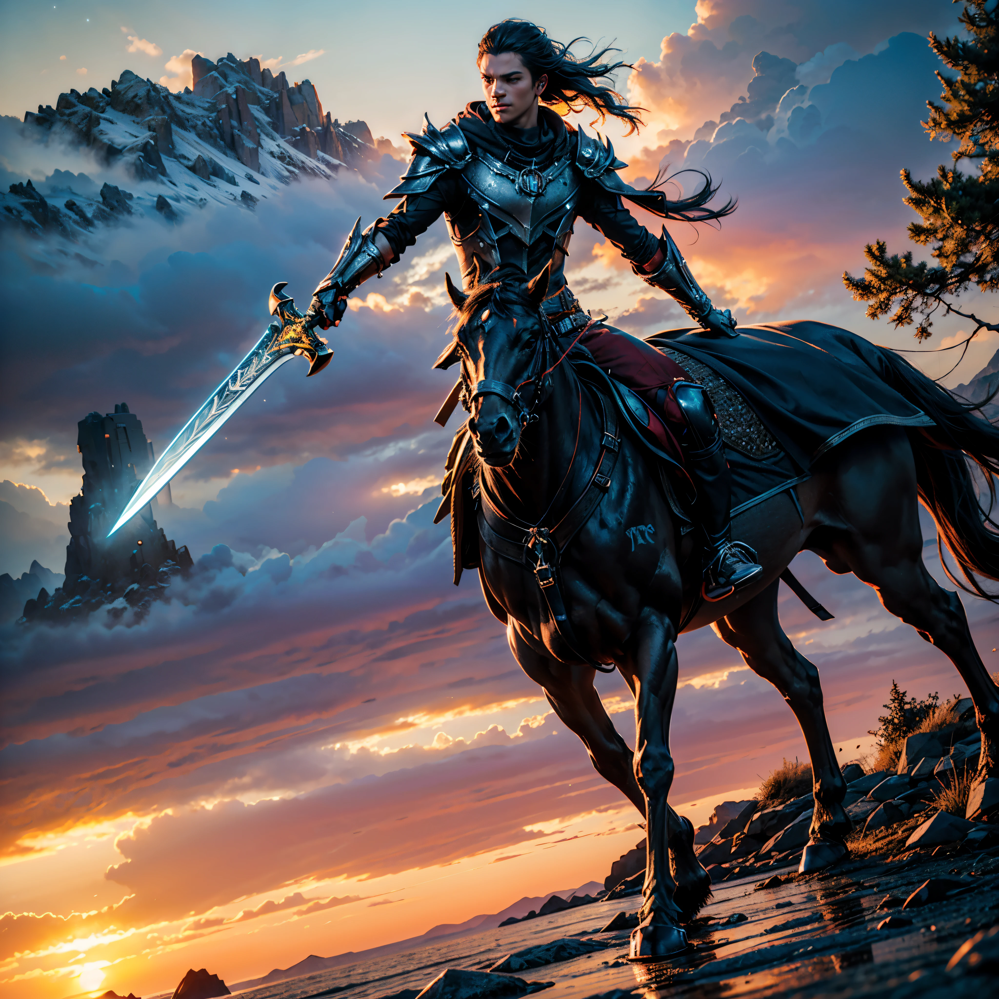 EbonySUN Skyrim nebulae Oblivion nebula stars epic Sunshine panoramic Coucher de soleil spacious sunrise Challenge Joust Ebony Lord Deadric Armor (ultra chef d'œuvre), (ultra extrêmement complexe:1.2), (ultra réaliste), portrait d'une cavalière avec_Épée chargeant la cavalerie BlackKnight, le plus beau dans le monde, (Armure Deadric en ébène), reflets métalliques, corps entier, en plein air, Lumière intense du soleil, château lointain, photographie professionnelle d'une superbe femme détaillée, mise au point ultra nette, spectaculaire, primé, Lumière du soleil cinématographique, rendu ultra octane unrealengine5, volumétrie dtx, (grain du film, arrière-plan flou, premier plan flou, bokeh, profondeur de champ, Coucher de soleil, flou de mouvement:1.3), capuche cape de lévitation cotte de mailles poitrine chromée nombril chevalier joute chemin profond équirectangulaire ultra_photo-réaliste méticuleusement complexe ultra_ultra-détails_ultra de haute qualité_ultra haute définition_haute résolution ultra optimale_netteté mise au point perfection précis éclairage global volumétrique cinématique_Lumière du soleil Éclair contraste cgi vfx sfx réflexe Octane_rendu extrême amélioré radiant gradué UHD XT3 DSLR HDR romm rgb pbr 3dcg fxaa blu-ray rétroéclairage codé aux couleurs vives anti-aliasing fkaa txaa rtx ssao opengl-shaders glsl-shaders post-traitement post-production ombrage cellulaire mappage de tons luminescence Cristallin le sexe nu nsfw varie multi, etc.. --s 1000 --c 20 --q 20 --chaos 100