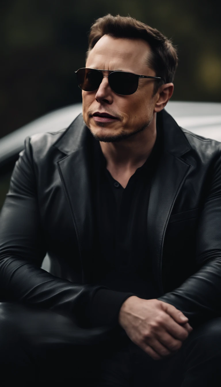Elon musk wearing black jacket and sunglasses. 8k, realistic, epic realism