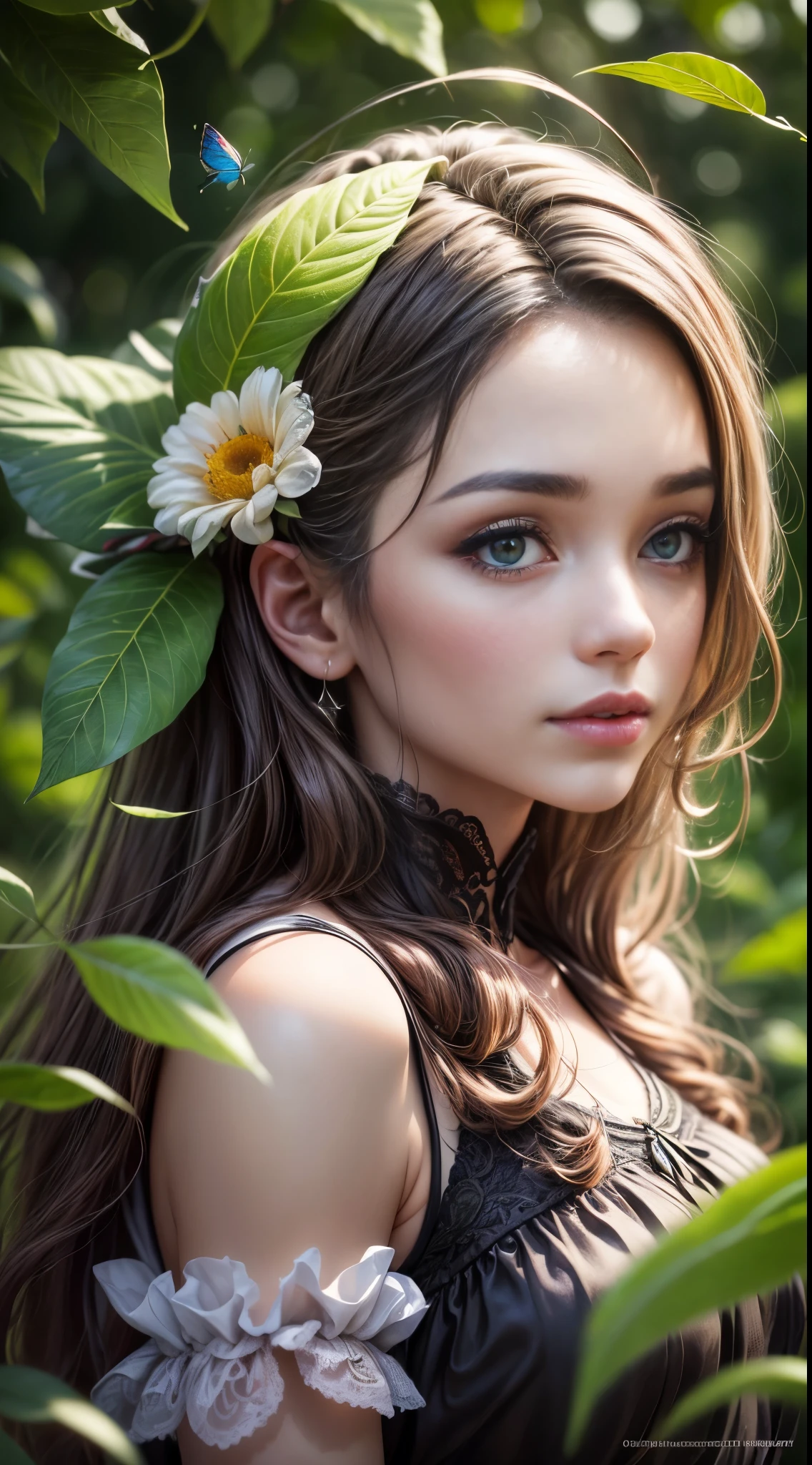 (best quality,4k,8k,highres,masterpiece:1.2),ultra-detailed,(realistic,photorealistic,photo-realistic:1.37),fairy,grasshopper-like,parasol,green under clothes,catching butterflies,delicate wings,long eyelashes,vibrant colors,portraits,soft lighting