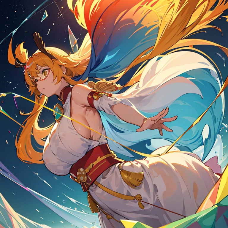Colored cellophane girl wrapped in a large jelly ball、amazing dynamism、amazing angle、A sandstorm of enormous buoyancy and luster、Glowing condensation、((((Many friendly large prism lenses float together and chase each other.))))、((surround each other&#39;big shingen mochi))、(((large prism mirror)))、（Luminous oversized prism color cellophane with branches）、