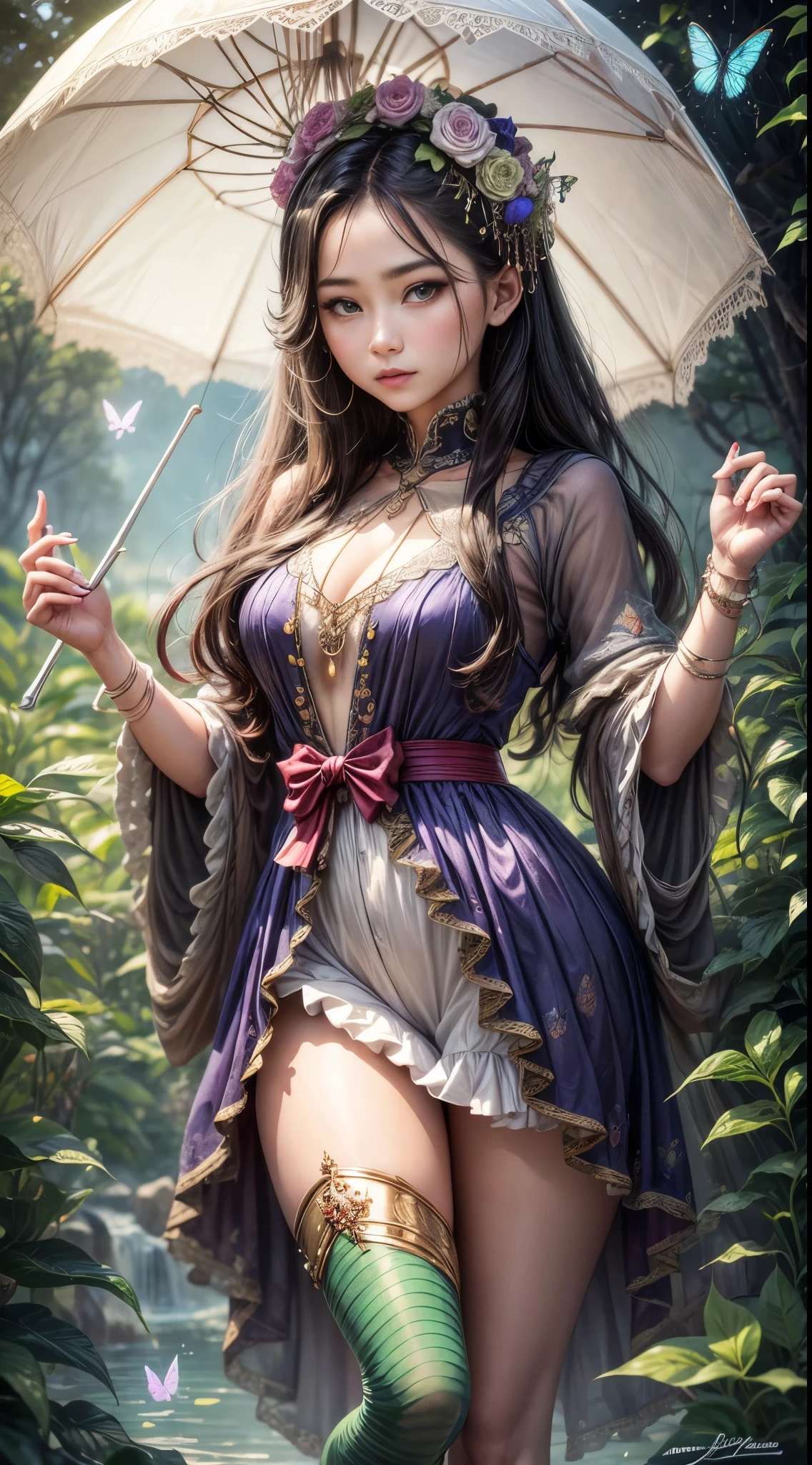 Beautiful woman in an intricate romantic victorian gothic costume,light skinned、japanes