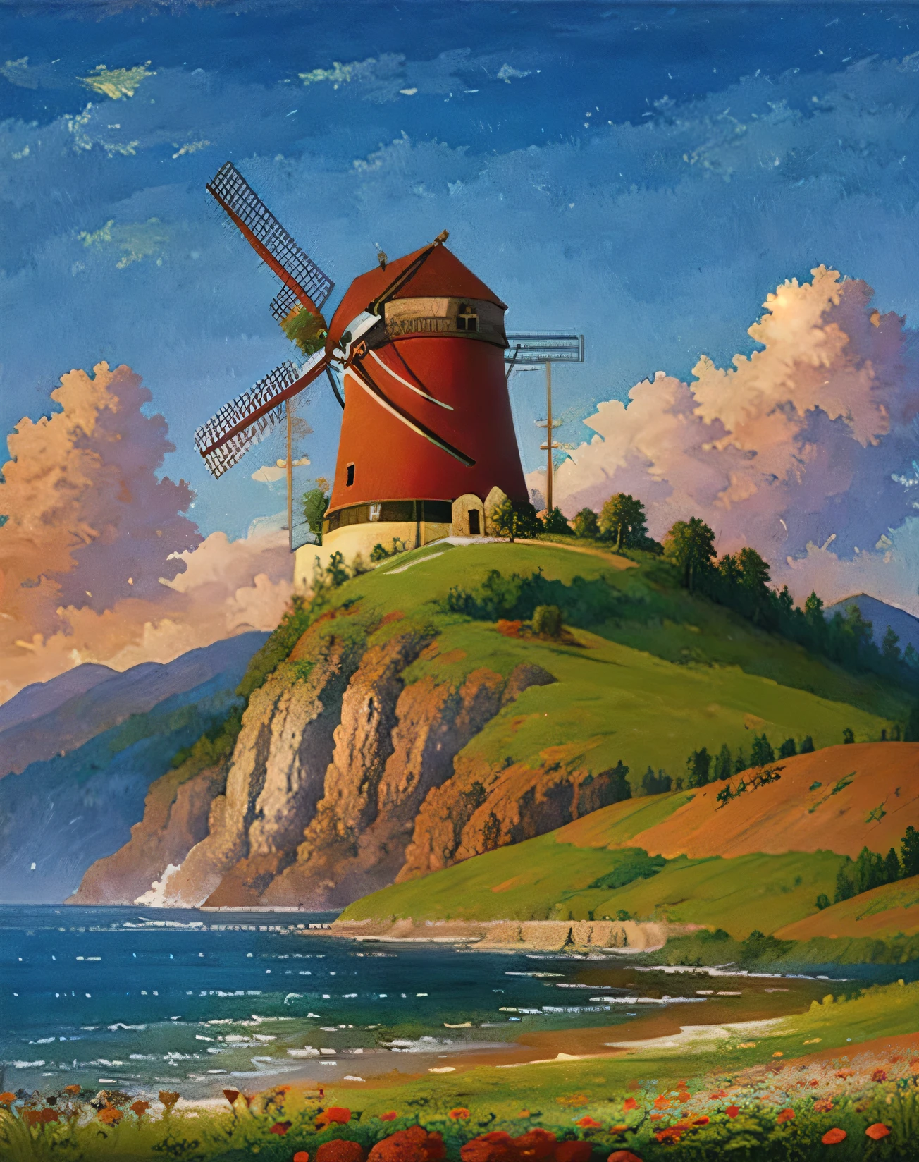 (best quality,masterpiece:1.2,ultra-detailed,highly detailed),landscape,roses,windmills