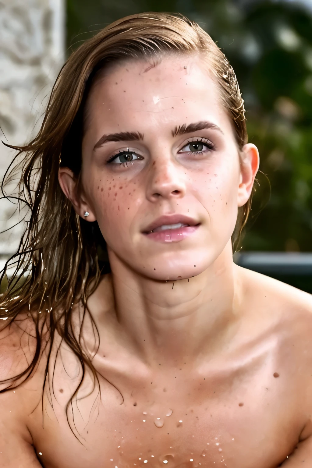 high quality random Erotic celebrity  shot ( Emma Watson , SDXL , oily face, erotic sexualized pose, photograph , full upper body portrait photograph , wonderful smile  , she is on a vacation side , Photorealistic  , show her sensual slender figure, seductive, random move  , woman, actress , realistic babe )   ,  extremely realistic skin texture , extremely erotic photo , random click:1.4 , tall woman, fit fleshy figure  , erotic angle (  depth of field, detailed face  insanely detailed skin texture, perfect body parts anatomy ,hyper detailed features )