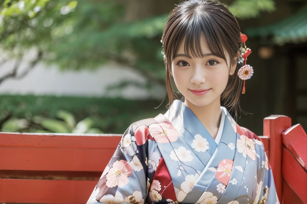 1girl in,(Full body shot from a distance:1.4),panorama,cowboy shot,Standing,watching at viewers,canon 20f/5.6,wears an ornament on the head,(Kanzashi,colorful kimono,red kimono,Kimono with a gorgeous and elegant pattern,highest grade obi,Kyo Yuzen kimono,Kimono dyed by Kyotomo,Furisode,Japanese style floral pattern:1.5),January,There'There's a little snow left,best quality,In 4K,8K,hight resolution,masutepiece:1.2,Reality,tre anatomically correct,Use natural light and color,ultra-realistic capture, Highly detailed,人間の皮膚のhight resolution16kクローズアップ,Skin texture must be natural, Enough detail to finely identify pores. skin should look healthy,fine white skin,(medium breasts),with an even tone,Ultra-detailed,highly detailed eyes and face,beautiful detailed eyes,Beautiful detailed lips,long eyelashes,Photorealistic:1.37,japanes,beautiful and magnificent composition,masutepiece,Attractive,Cute,silky smooth hair,A smile,(silver hair color),(with round face)