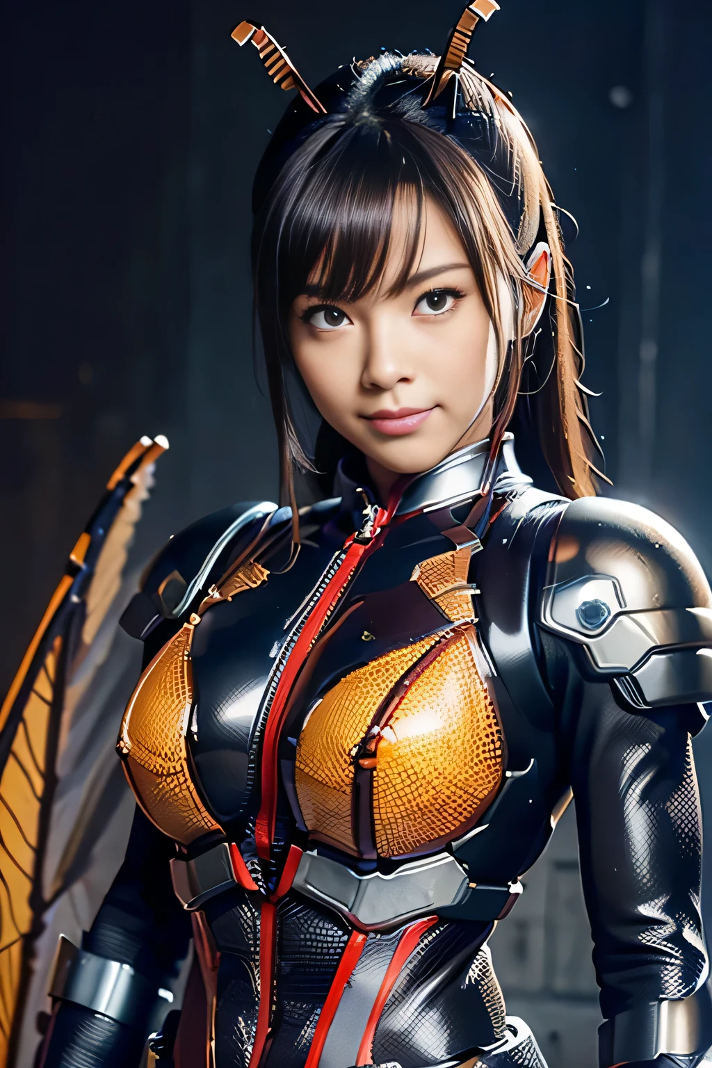 (high resolution,masutepiece,best quality,Highly detailed CG, Anime, official art:1.4), Reality, Photo, amazing fine details, all intricate, gloss and shiny,awesome many layers, 8K Wallpaper.。.3D, sketch, kawaii, illustration,( solo:1.4), perfect female proportion,villainess, (Fusion of dark brown cockroach and lady:1.4), (Brown cockroach forms ready:1.2), (Brown cockroach woman:1.2), (Fusion:1.2), (solo:1.4), (Evil smile:1.2), muscular, Abs, (cockroach brown exoskeleton bio insect Suit:1.4), (Brown exoskeleton insect armor from cockroaches:1.2), (Brown transparent cockroach wings:1.4), (Brown cockroach antenna:1.3),mecha musume,race_queen,high leg latex leotard,Chun-li,ninjartist_Suit,1girl in,animal hands,Latex Costume,asagioutfit
