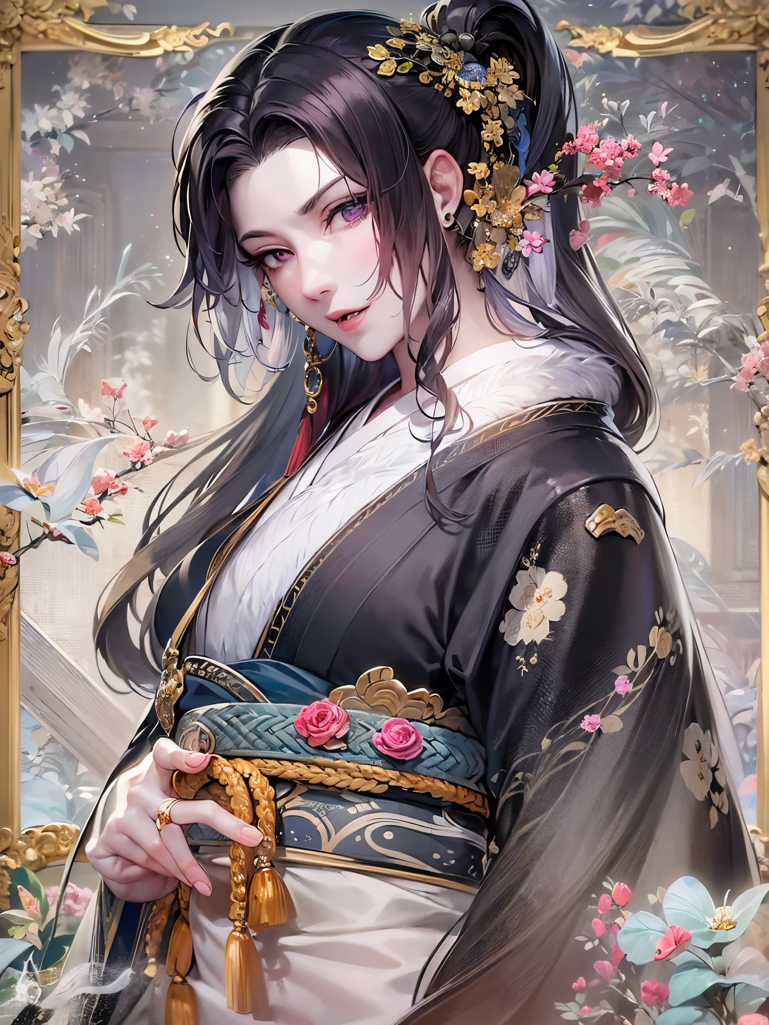 (masterpiece, best quality:1.2), 1 woman, Hanfu, （Dress conservatively：1.3）, (delicate and beautiful face:1.8), mature, laugh, black hair, hairpin, purple eyes, , beautiful bridge, (ink stain) beautiful portrait, clothing ink style, Traditional Chinese armor, ink bismuth, from below, masterpiece, high details,full body
