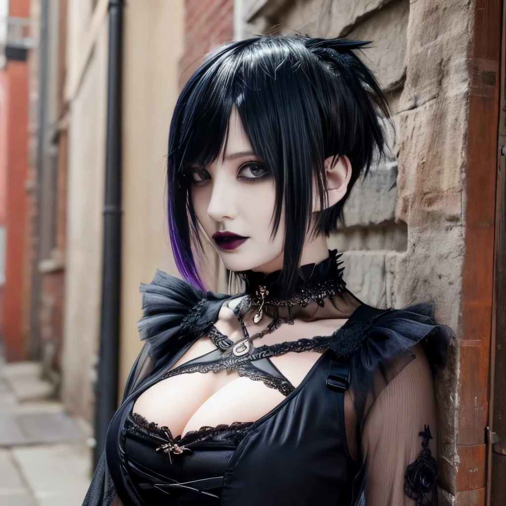 1girl, goth punk haircut, gothic dress, facing viewer, large breasts