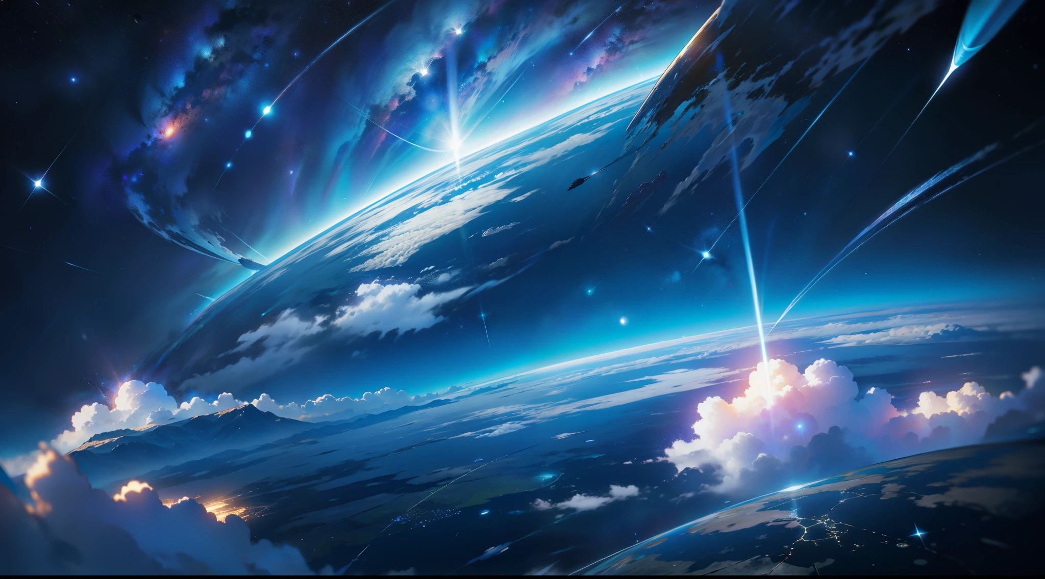 high qulity, 8K, the space, kosmos, blue, bright, planetes