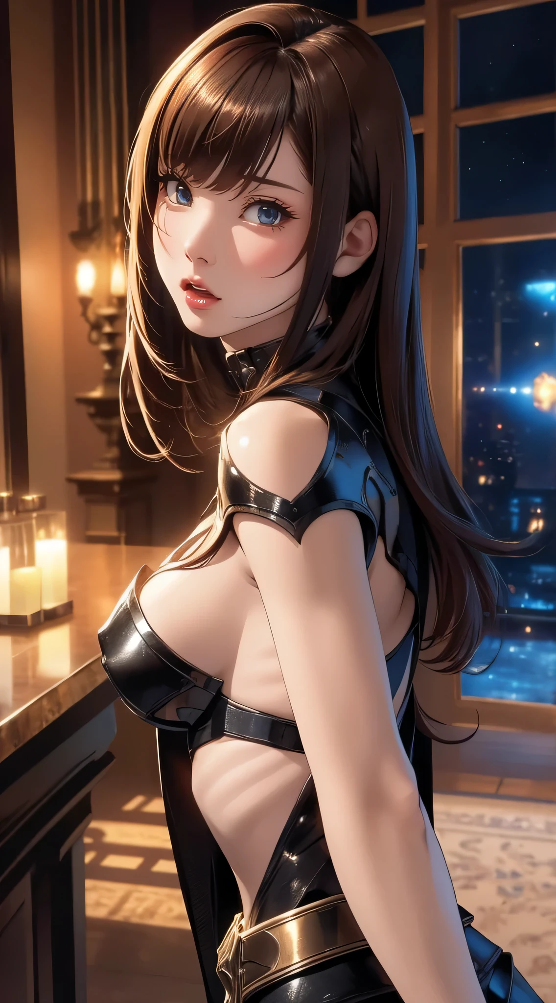 (Random Fighting Pose:1.2),Extreme close-up,movie scene,fantasy art,The highest image quality,ultra-realistic portrait,(8K),Super realism,best quality,high quality,High Definition,fine texture,advanced details,beautiful details,Detailed,Very detailed CG,detailed texture,realistic facial expression,masutepiece,in front,dynamic,bold,1gir,highlydetailed skin,curve,petite,beautiful breasts,Large breasts,pale skin,pointed chest,erect nipples,short hair,(super thin hair),(super soft hair),(ultra straight hair),long flowing bangs,very light coppery amber hair,hair above one eye,batman white armor