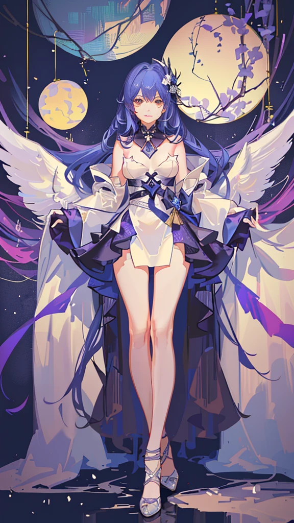 1 girl in, 独奏, offcial art, Unified 8K wall , Super detailed, prettify、Aesthetic, tmasterpiece, quality, 真实感, A female angel、a white wing、Silver armor、Feather decorated helmet、Long steel spear、Glowing angel circle、Light magic、depth of field, Wonderful atmosphere, calm color palette, Tranquil Mood, Soft shadows (Tangled、datura、Tangles、Tangles:0.7) abstract backgrounds、The most beautiful form of chaos、ellegance、Dark theme designed by Fauvism