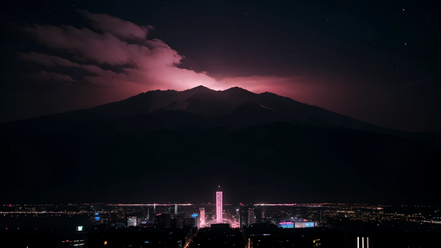 (extremely detailed 8k wallpaper), sky, night, award-winning photography, dramatic lighting, (pink and dark colors), pink lights