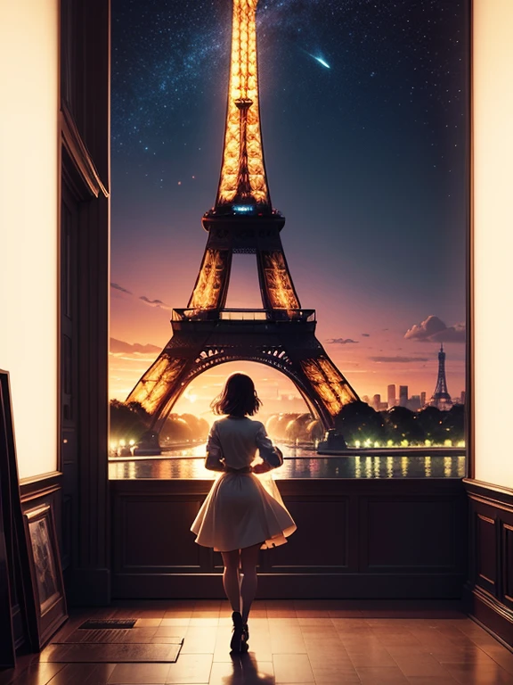 ((chef-d'œuvre)), Meilleure qualité, Anime art wallpaper 8 k, Anime girl walking on water, ondulations, toile de fond de l'aube, Saturne en arrière-plan, illustration, Art conceptuel, Anime, visuel clé, Tendance Pixiv Fanbox par Wlop Greg Rutkowski Makoto Shinkai Mamoru Hosada Studio Ghibli. Affiche vectorielle style Van Gogh (Tour Eiffel, champ de Mars, Seine dans la ville de Paris) en terrasse le soir sur la place de la ville à Lisbonne le soir de Noël avec les décorations de Noël ; peinture naturalisme impressionniste pointillisme couleurs vives avec du contraste, Proche de la perfection, dynamique, Clair de lune, Très détaillé, Peinture à l’aquarelle Vincent Van Gogh, illustration, illustrations de Van Gogh, Paris, Tour Eiffel, champ de Mars, Seine dans la ville de Paris, selfie impressionniste pointillisme vue avec décorations lumineuses de Noël avec le style impressionniste naturalisme pointillisme Paris