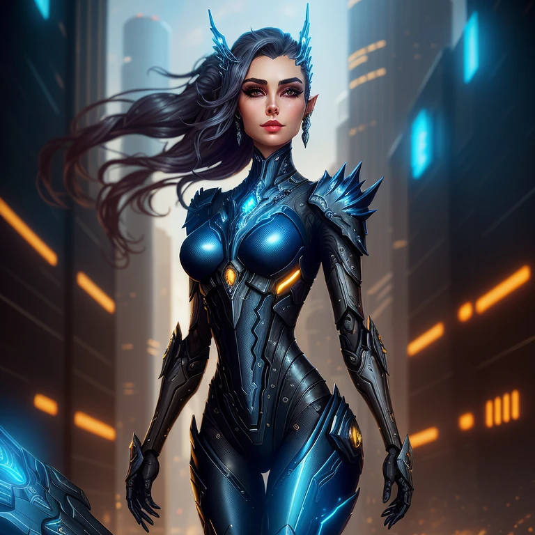 a close up of a woman in a black and silver suit, stylized  fantasy artwork, beautiful cyborg priestess, beautiful alluring female cyborg, beautiful female cyborg, symbiote, beutiful girl cyborg, cyborg woman, cyborg girl, perfect anime cyborg woman, beautiful cyborg girl, of a beautiful female warframe, cyberpunk robotic elvish queen
