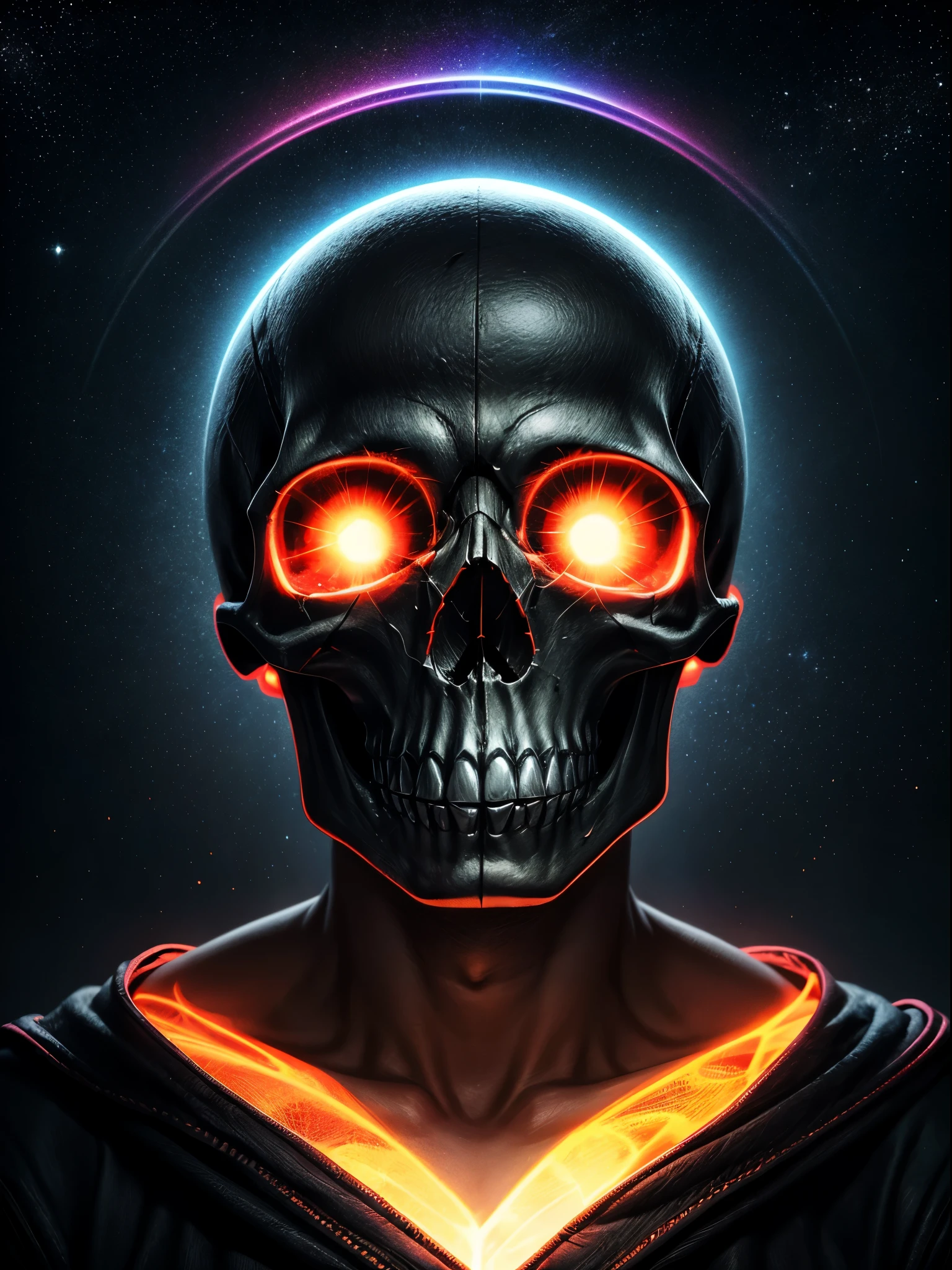 Ghostly portrait of a futuristic alien from another dimension creator of the universe with powerful ancient magic