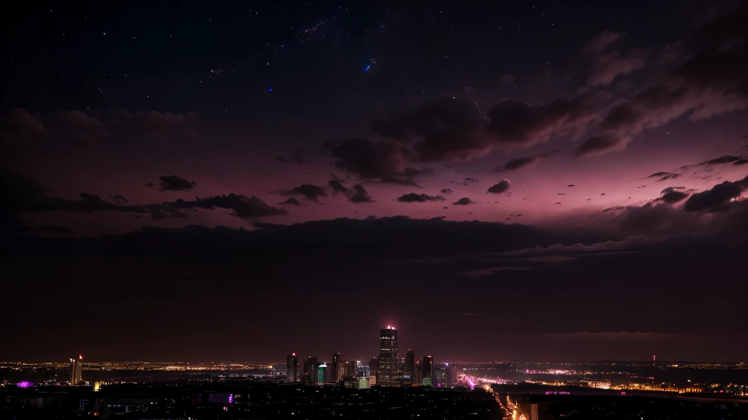 (extremely detailed 8k wallpaper), sky, night, award-winning photography, dramatic lighting, (pink and dark colors), pink lights