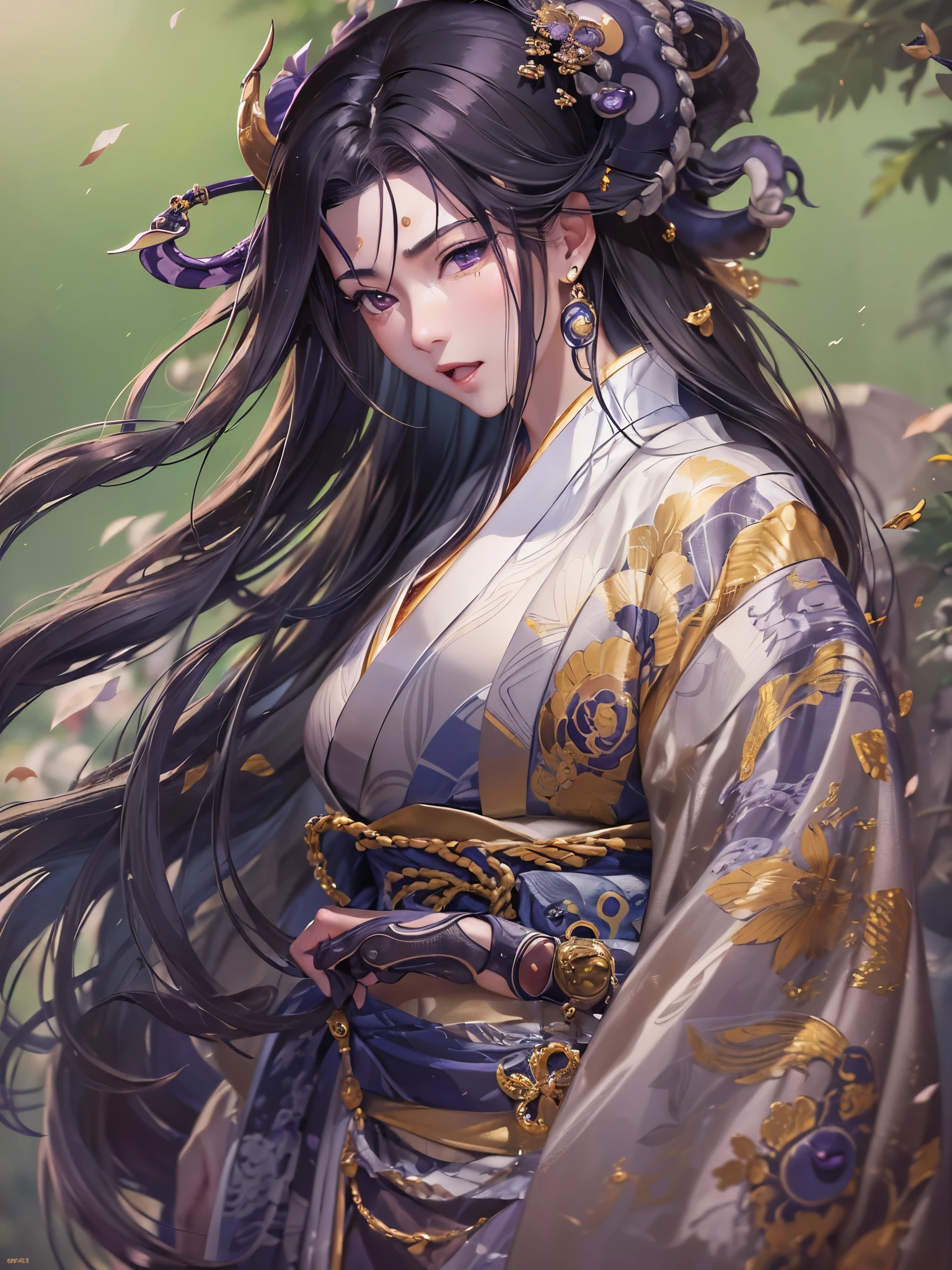 ((Finest quality)),(ultra high resolution),(ultra-detailliert),(Meticulous portrayal),((Best CG)),(Finest works of art),Ultra-Precision Art,The art of astounding depiction,(Art with precise depiction in every detail:1.5), (1人の女性:1.5),A dark-haired, (Yamata no Orochi:1.8)