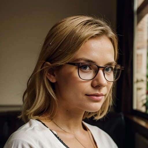 Adult dutch woman with glasses, blonde hair