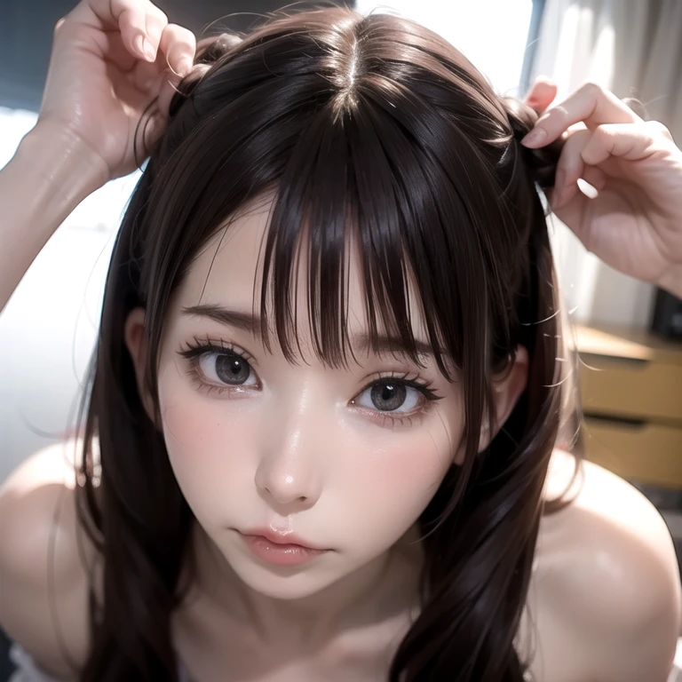 ((NSFW))、(1.femele、Solo)、ultra-realistic capture、非常にdetailed、High resolution 16K human skin close-up、Skin texture must be natural、detailed：毛穴がdetailedに識別できる程度、skin looks healthy、Uniform color tone、use natural light and colors、head grab, pov hand, Surprised, Pubic hair, have hair,, masutepiece, best quality, きわめてdetailed, Kiss the genitals, Sucks deliciously