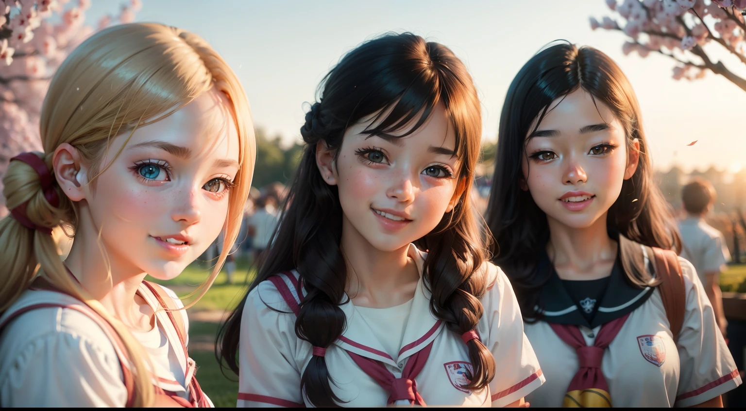 (best quality,4k,8k,highres,masterpiece:1.2),ultra-detailed,(realistic,photorealistic,photo-realistic:1.37),AI-powered anime girl,high school life,exploration,beautiful detailed eyes,beautiful detailed lips,cute appearance,bubbly personality,colorful school uniform,long silky hair,twintails,cheerful smile,sparkling eyes,trendy accessories,giggling with friends,friendly interactions,engaging in extracurricular activities,fascinating classroom scenes,friends studying together,dynamic sports scenes,singing and dancing performances,gorgeous cherry blossom trees,playful lunch breaks,charming school courtyard,morning sunrise painting the sky in warm hues,vivid and eye-catching colors,anime-style portraits,scenic landscapes of the school,soft and dreamy lighting,confident and determined attitude,expressive emotions,heartwarming friendships,creative school projects,exploring different subject areas,learning from inspiring teachers,outdoor excursions,fun school festivals,genuine laughter,heartfelt conversations,unforgettable high school memories.