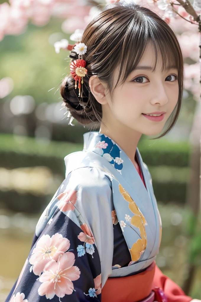 1 girl in,(Full body shot from a distance:1.4),panorama,cowboy shot,standing ceremony,watching at viewers,canon 20f/5.6,wears an ornament on the head,(Hairpin,colorful kimono,red kimono,Kimono with a gorgeous and elegant pattern,highest grade obi,Kyo Yuzen kimono,Kimono dyed by Kyotomo,Furisode,Japanese style floral pattern:1.5),January,There'There'There's a little snow left,best quality,In 4K,8K,hight resolution,masutepiece:1.2,reality,tre anatomically correct,Use natural light and color,ultra-realistic capture, Highly detailed,人間の皮膚のhight resolution16kクローズアップ,Skin texture must be natural, Enough detail to finely identify pores. skin should look healthy,fine white skin,(medium breasts),with an even tone,Super detailed,highly detailed eyes and face,beautiful detailed eyes,beautiful detailed lips,long eyelashes,Photorealistic:1.37,Japanese,beautiful and magnificent composition,masutepiece,Attractive,Cute,silky smooth hair,A smile,(silver hair color),(With a round face)