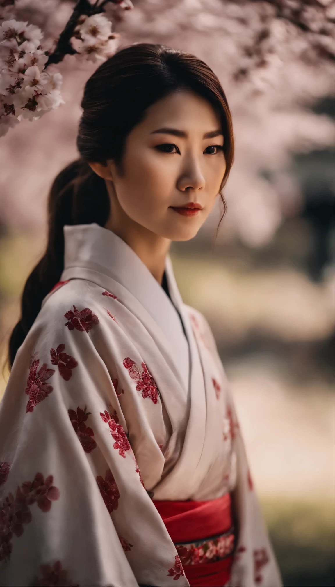 Japanese girl in kimono,Under the cherry tree,summer, Cinematic lighting