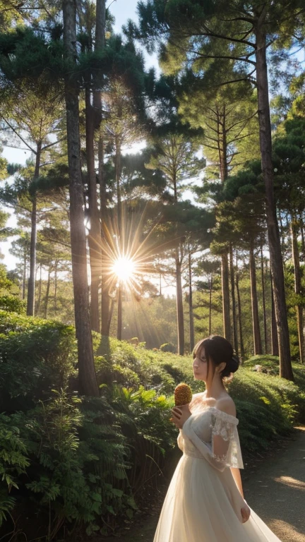 walk in the forest,Hold a pineapple,The one with white leaves,I can't stand looking at the sun with my eyes,Too direct and dazzling,Can't see clearly the white patch
