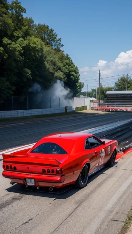 There are red flames on the rear of the drag racing car，There was a car accident due to sudden acceleration. Fasten your seat belt.