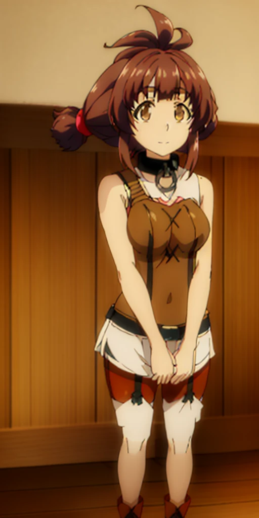 Masterpiece, standing straight symmetrical, full body female, helen parr, masterpiece, best quality, solo, brown hair, brown eyes, turtleneck, sweater, smile, short hair, turtleneck sweater, black sweater, 1girl, closed mouth, indoors, portrait, black sweater, Female, standing, straight, looking at viewer,
