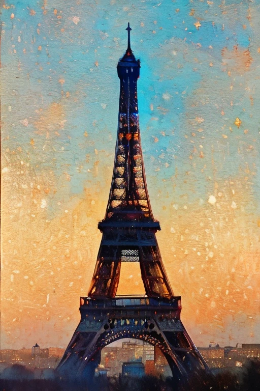 Affiche vectorielle style Van Gogh (Tour Eiffel, champ de Mars, Seine dans la ville de Paris) en terrasse le soir sur la place de la ville à Paris le soir du nouvel An avec les décorations de Noël ; peinture naturalisme impressionniste pointillisme couleurs vives avec du contraste des nuances de bleu royal et de jaune doré et un peu orangé, Proche de la perfection, dynamique, Clair de lune, Très détaillé, Peinture à l’aquarelle Vincent Van Gogh, illustration, illustrations de Van Gogh, Paris, Tour Eiffel, champ de Mars, Seine dans la ville de Paris, selfie impressionniste pointillisme vue avec décorations lumineuses de Noël avec le style impressionniste naturalisme pointillisme Paris