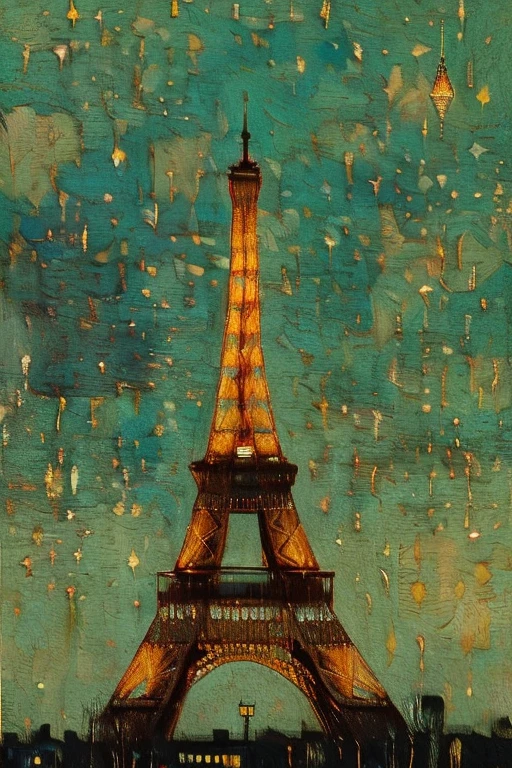 Affiche vectorielle style Van Gogh (Tour Eiffel, Champ de Mars, Seine dans la ville de Paris) en terrasse le soir sur la place de la ville à Paris le soir du nouvel An avec les décorations de Noël ; peinture naturalisme impressionniste pointillisme couleurs vives avec du contraste des nuances de bleu royal et de jaune doré et un peu orangé, Proche de la perfection, dynamique, Clair de lune, Très détaillé, Peinture à l’aquarelle Vincent Van Gogh, illustration, illustrations de Van Gogh, Paris, Tour Eiffel, Champ de Mars, Seine dans la ville de Paris, selfie impressionniste pointillisme vue avec décorations lumineuses de Noël avec le style impressionniste naturalisme pointillisme Paris