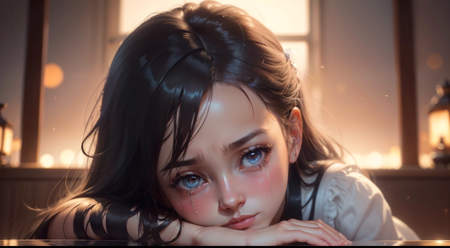 There's a girl who's sitting at a table, painting digital adorable, pintura realista da menina bonito, retrato bonito, Retrato de uma menina bonito, Retrato da menina bonito, pintura digital dos desenhos animados, arte digital bonito, Arte infantil em Artstation, lindo pintura digital, retrato de arte digital, pintura digital realista, digital illustration portrait, foto retrato realista, Photoshop pintura digital