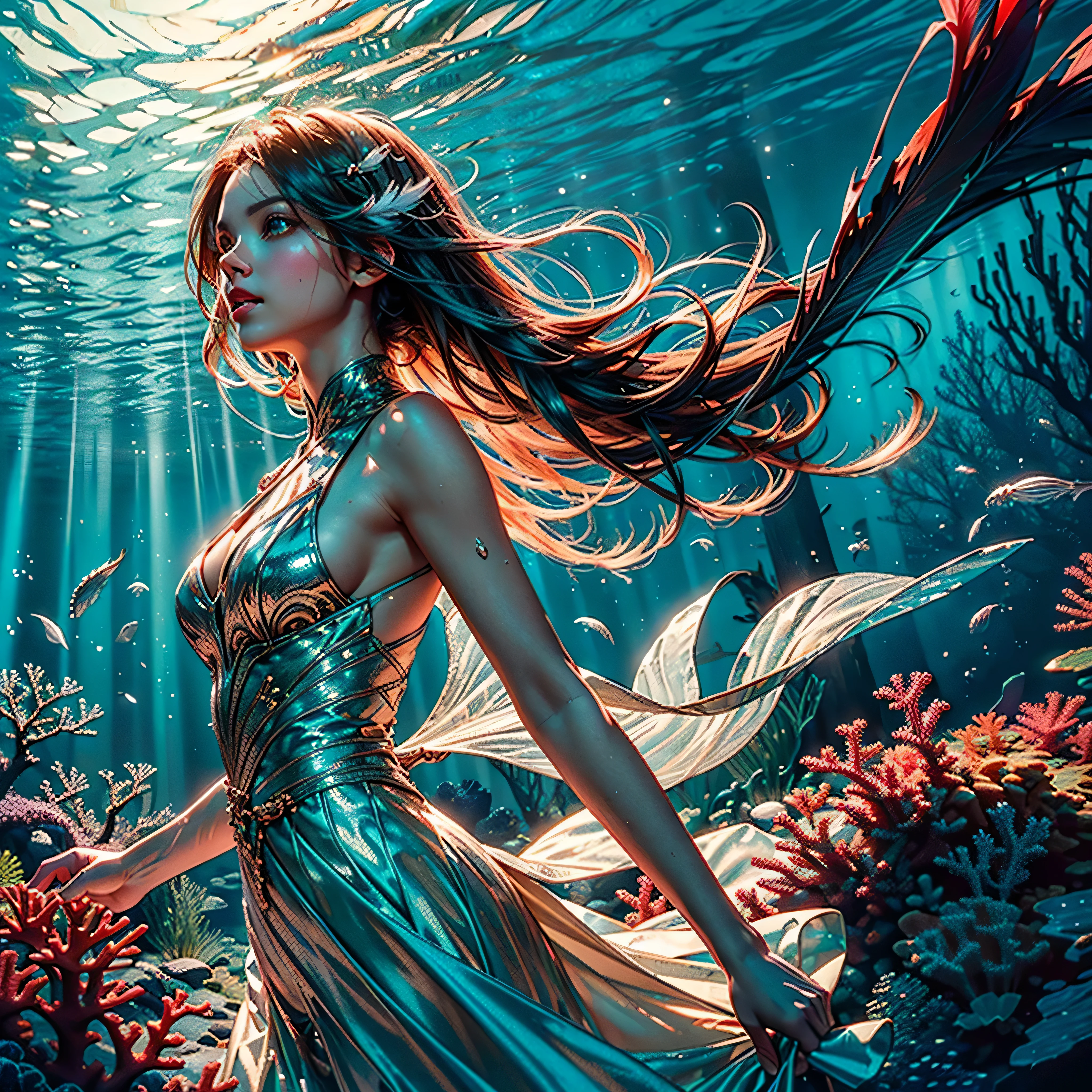 (((masterpiece))),(((best quality))),((ultra-detailed)),((underwater)),(illustration),(beautiful detailed water),((coral)),open tuck,((extremely delicate and beautiful girls)),dynamic angle,floating,(beautiful detailed eyes),(detailed light),(li),floating hair,glowing eyes,(splash),underwater),((fishelack hair,green right eye,iceblue left eye,very long white dress,feather,nature,(sunlight),(underwater forest),(painting),(bloom),(detailed glow),(drenched),seaweed,fish,(((Tyndall effect))),face to face deep path equirectangular ultra_photo-realistic meticulously intricate ultra_high-details ultra_high-quality ultra_high-def ultra_high-res optimal ultra_sharpness focus perfection accurate global illumination volumetric Cinematic_Sunlight Lightning contrast cgi vfx sfx reflex Octane_rendered extreme improved radiant graduated UHD XT3 DSLR HDR romm rgb pbr 3dcg fxaa blu-ray radiant vivid colors-coded backlight frontlight anti-aliasing fkaa txaa rtx ssao opengl-shaders glsl-shaders post-processing post-production cell-shading tone-mapping luminescence Crystalline varies multi etc. --s 1000 --c 20 --q 20 --chaos 100