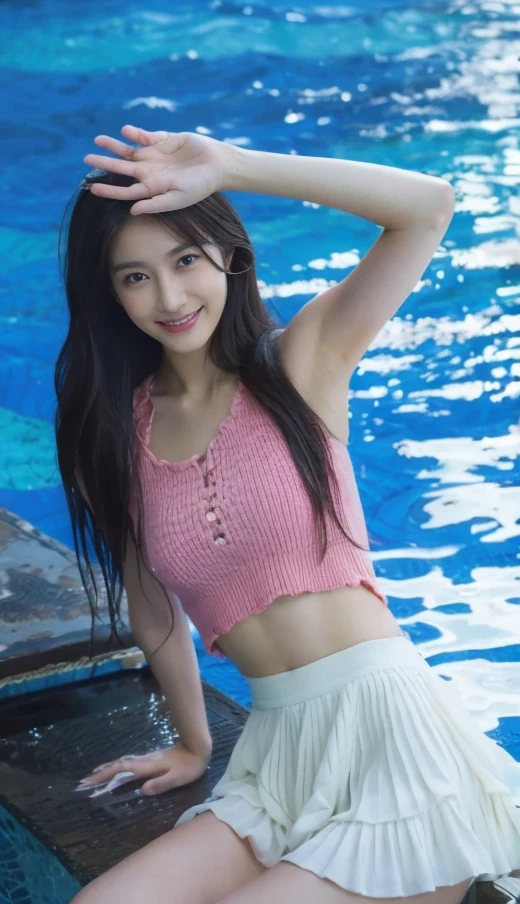 (on the table, best quality, realistically, Super detailed, meticuloso, high resolution, 8k wallpaper), Close-up portrait of a beautiful woman, Chariada, smiling, light brown messy hair, Perfect dynamic composition, 美丽meticuloso的眼睛, Just like the cover of a fashion magazine, On campus