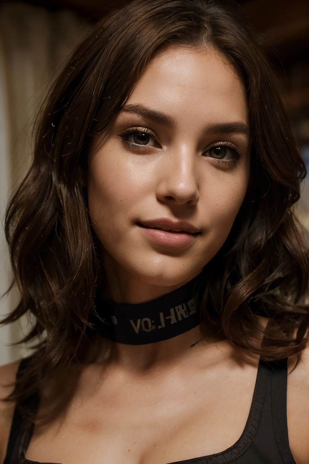 Breathtaking cinematic photo of a 28 year old girl with brown hair and brown eyes, happy, cheerful expression, opened mouth, beautiful smile, beautiful lips, intricate details, shallow depth of field, highly detailed, high budget, epic Hollywood film, gorgeous, masterpiece, award-winning, professional, highly detailed, detailed skin texture, (blush: 0.5), (goosebumps: 0.5). (the most beautiful woman in the world) (brown hair) (short curly hair, wild hair, stylish cut) thin face, thin nose, beautiful, very beautiful, perfect face, slender body (slender), (brown hair) (brown eyes ) (white skin) Beautiful body, western face, predatory eyes, pink lips, thick thighs. full body, western beauty, thin nose, beautiful, perfect, ((best quality)), ((ultra resolution)), ((photorealistic: 1.4)), (intricate details), perfect face, makeup: 1.5 , clear face, facial details. front view ((uniform, tactical costume, agent costume, spy))