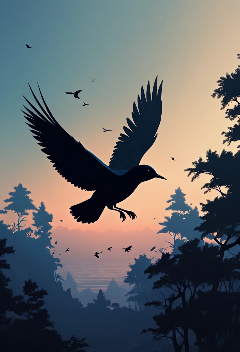 Flying Bird Silhouette, by Isaac Grunewald.
best quality, masterpiece, intricate details, ultra-detailed